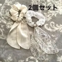 リボンシュシュ　レース　リボン　ヘアアクセサリー　ヘアゴムレディース韓国　海外