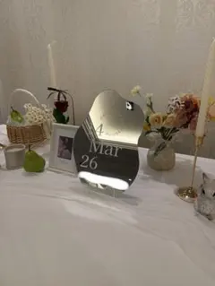 ウェルカムスペース造花、お花、キャンドル、布、ハート型バルーン、洋梨、写真たて