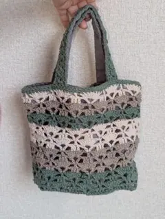 手編み ナチュラルカラー ランチトート(裏地付き) ハンドメイド一点物