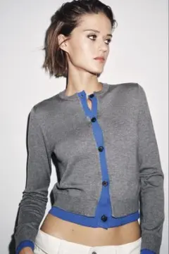 【ぼーちゃんさん専用】【ZARA】コンビニットカーディガン グレー/ブルー