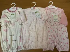 新品 3着 セット売り 長袖 コンビドレス ドレスオール ピンク 50-60cm