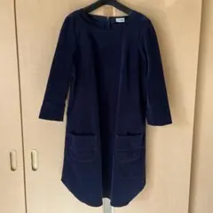 Jocomomola ネイビー 七分袖ワンピース　柔らかいコーデュロイ生地