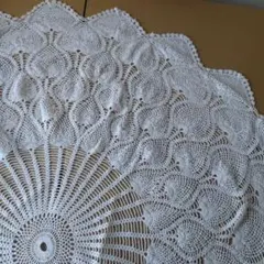 レース編み 円形マット ホワイト約112cm