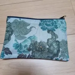 花柄ポーチ 青緑色