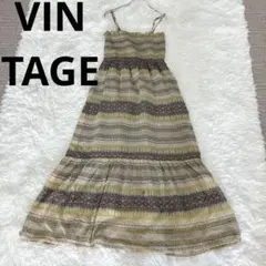 VINTAGE ヴィンテージ(M)ロングワンピース キャミ 総柄 Aライン