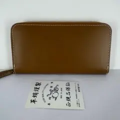 革蛸　ラウンドジップウォレット 長財布　キャメル/ホワイトステッチ　正規品のサムネイル