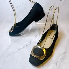 良品✨Studio 27 フラットパンプス 23cm EEE 黒 ゴールド