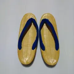 草履 黄色と青のストライプ模様