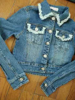 TRALALAキラキラストーン付ボタンロゴ刺繍デニムフリルGジャンMサイズ未使用
