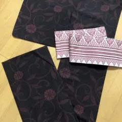 超おすすめ❤️綿紅梅　透かし織り浴衣　墨黒に桃色源氏香と白千鳥のとってもcute❤️ 超おすすめ❤️綿紅梅 透かし織り浴衣 墨黒に桃色源氏香と白千鳥の