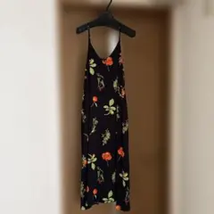 PART2 ブラック フラワープリント キャミワンピース L