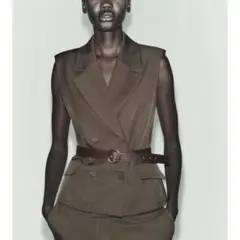 ZARA ブラウン ベルト付きベスト XS