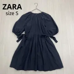 ◆ ZARA ザラ パフスリーブ ウエストリボン フレア ワンピース S