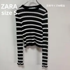 美品 ZARA ザラ 透かし編み ボーダーニット クロップド丈 S