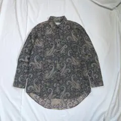 【Aquascutum】90sペイズリー柄・総柄レギュラーカラーシャツ　ネイビー