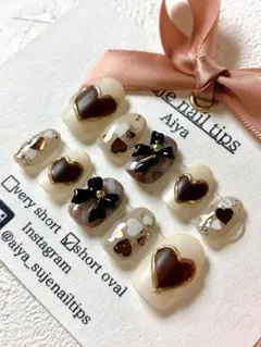 【20】現品※即購入歓迎♡Mサイズショートオーバル　ハートホロ　リボン