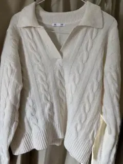 エ*フ様 ホワイト ケーブルニット セーター 長袖