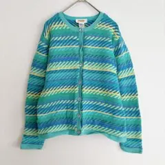 ブルー系 長袖ニットカーディガン S マルチカラー 春秋冬 トップスクルーネック