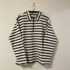 【美品】ZARA　ハーフジップ　襟付き　ロンT　ストライプ　トップス　Lサイズ