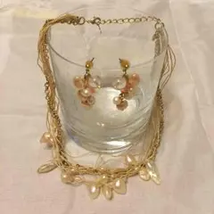 訳あり ピアス☆珊瑚・けしパールネックレス セット
