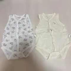 木馬柄前開きシャツ肌着ロンパース　2枚セット