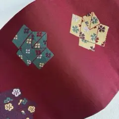 388半幅帯 小袋帯 正絹 博多織 えんじ色 折紙やっこさん文 浴衣 小紋