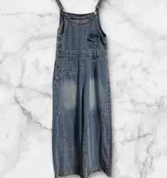 シーイン　SHEIN デイジー　韓国服　デニムサロペット ワイドレッグ　M