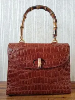 ALBERO　アルベロ　ハンドバッグ　クロコダイル　バンブー　ブラウン　イタリア