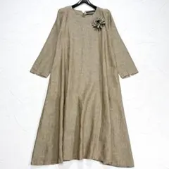 美品 よそおい掲載 パラスパレス 百草柄ボトル襟シャツワンピース 2