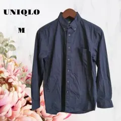 UNIQLO【M】ネイビー♡ドット柄シャツ♡長袖♡ボタンダウン♡綿100%