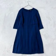 ザラベーシック| シースルー切替ワンピース【M】5分袖　クルーネック　ネイビー