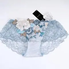 ワコール/サルート 59G 店舗限定 新品タグ付 総レースショーツM サックス