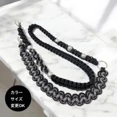 カラー変更可能　パラコード　スマホショルダーストラップ　黒　白　シンプル　パール