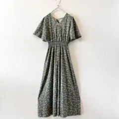 DAY CLOSET ワンピース ロング 花柄 Vネック グリーン L