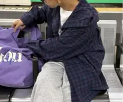 CIAOPANIC TYPY フード付きチェックシャツ ユニセックス ネイビー