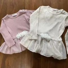 リブ編み長袖トップス チュールスカート付き 100cm