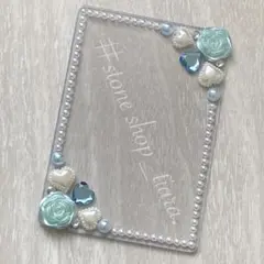 B8【薔薇＊ハート＊ビジュー＊パール】硬質ケース♡デコ♡ブルー・ホワイト系