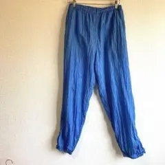 青い ナイロン パンツ しわ加工カジュアル 防寒
