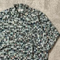 レトロ古着 総柄シャツ 幾何学 モザイク柄 M ポリ アート ELEMENT