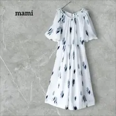 mami 花柄 カットソーワンピース 5分袖 ロング ホワイト