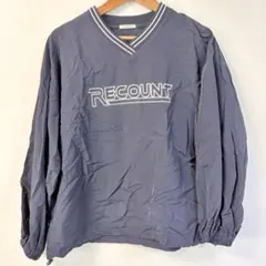 COLZA S ネイビー Vネック ナイロンプルオーバー「RECOUNT」ロゴ