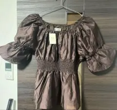 MISCH MASCHブラウン フリル袖 シャーリングトップス F