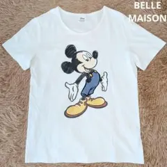 ベルメゾン ミッキー 半袖 Tシャツ ロゴT ホワイト Lサイズ 綿100%