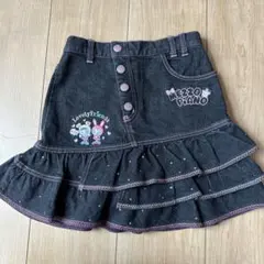 メゾピアノ　デニムスカート　キャラクター刺繍　ビジュ