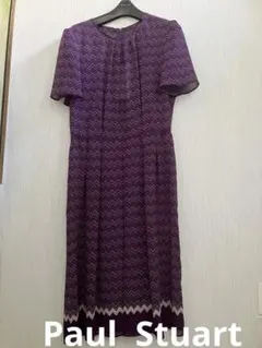 洗える♡ポールスチュアート＊幾何学柄ワンピース　リボン　ブラウン　サイズ6 洗える♡ポールスチュアート＊幾何学柄ワンピース リボン