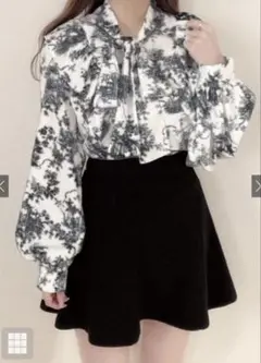 トワルドジュイ柄ボウタイフリルブラウス [gn81] ブラック