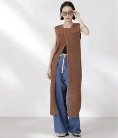 NANOuniverse 前後2wayダイヤ透かし柄ノースリーブニットワンピース