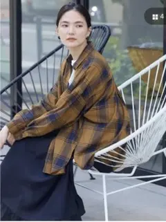 アメリカンホリック とろみバックタックBIGチェックシャツ キャメル Ｍサイズ