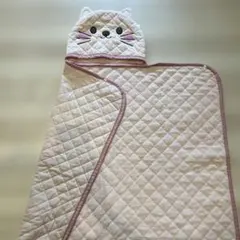 フード付きバスタオル（ポンチョ型）　猫　冷感　子供用　ピンク