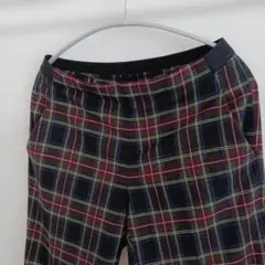 UNIQLOチェック柄テーパードアンクルパンツNavy細め股下75cm Mサイズ